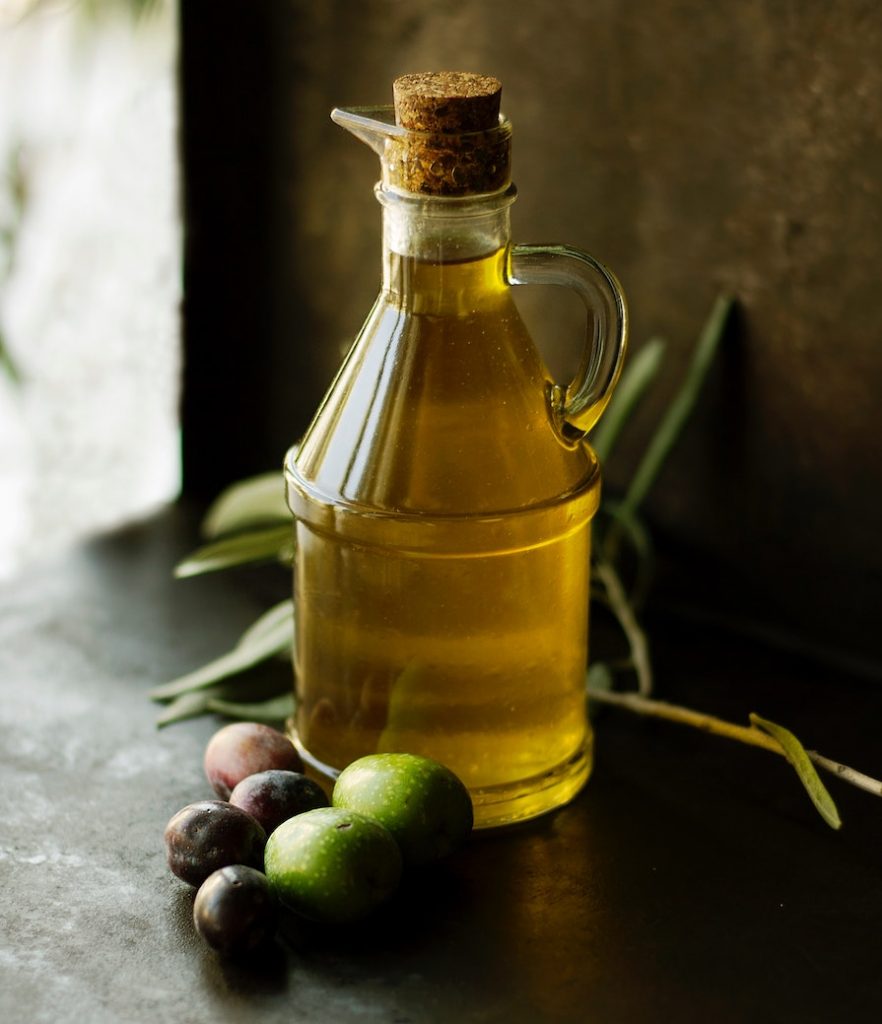 olive oil in a glass container